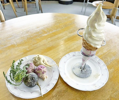天栄村の道の駅羽鳥湖高原と道の駅季の里天栄限定の「マカソフトクリーム」