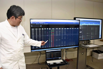 各病棟のリアルタイムの稼働状況などが表示されるモニター