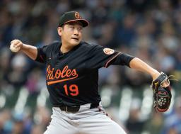 　ブルワーズ戦に先発したオリオールズ・菅野。６回２失点で勝敗は付かなかった＝ミルウォーキー（ゲッティ＝共同）