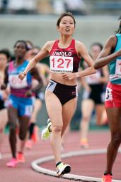 女子1500メートル(タイムレース)で日本勢トップの2位に入った渡辺愛=熊谷スポーツ文化公園陸上競技場