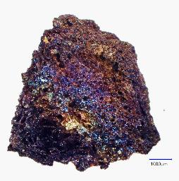 　表面に虹色が見られる火山岩「スコリア」（産業技術総合研究所提供）