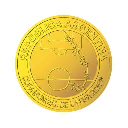 　サッカーの２０２６年Ｗ杯公式記念コインの２５ペソ金貨