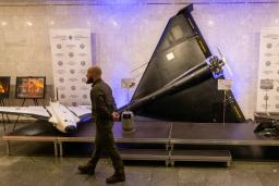 　ウクライナ・キーウで展示されたイラン製無人機シャヘド＝２月（ゲッティ＝共同）