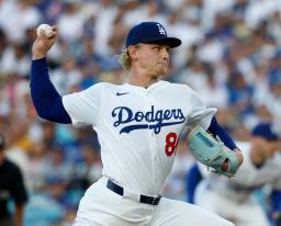 　パドレス戦に先発したドジャースのシーハン＝ロサンゼルス（共同）