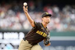 ナショナルズ戦に先発したパドレスのダルビッシュ=ワシントン(AP=共同)