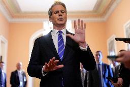 　米議会で記者会見するベセント財務長官＝６月（ロイター＝共同）