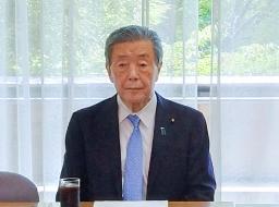 　自民党鹿児島県連所属の国会議員が開いた会合に出席した森山幹事長＝２０日午前、東京・永田町の党本部
