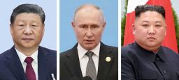 中国の習近平国家主席、ロシアのプーチン大統領、北朝鮮の金正恩朝鮮労働党総書記(朝鮮通信=共同)