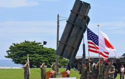 　米軍キャンプ・コートニーで開かれた、大規模実動訓練「レゾリュート・ドラゴン」の開始式＝１１日午後、沖縄県うるま市