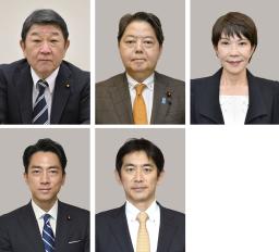 (上段左から)茂木敏充氏、林芳正氏、高市早苗氏、(下段左から)小泉進次郎氏、小林鷹之氏