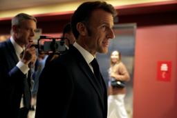 　２３日、米ニューヨークの国連本部を訪れたフランスのマクロン大統領（ゲッティ＝共同）