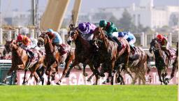 　優勝したフランス馬のダリズ（中央右）。左端は日本馬で５着のビザンチンドリーム。右端は日本馬で１４着のクロワデュノール＝パリロンシャン競馬場（共同）