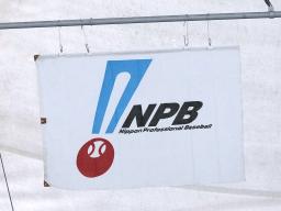 　球場に掲げられている日本野球機構（ＮＰＢ）の旗
