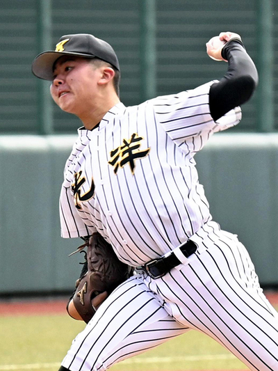 【福島成蹊―いわき光洋】７回無失点の好投を見せたいわき光洋のエース松本 ＝あづま球場