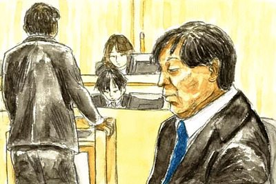 初公判に臨む亀岡被告のイラスト