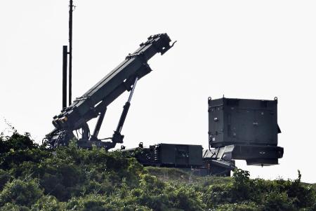 　航空自衛隊宮古島分屯基地に展開する地対空誘導弾パトリオット（ＰＡＣ３）＝２０２３年、沖縄県宮古島市